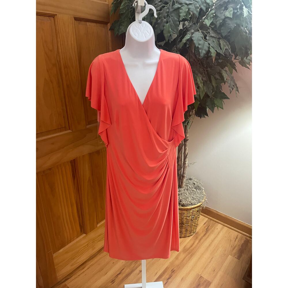 Lauren by Ralph Lauren, Faux Wrap Dress, Coral, Size 14